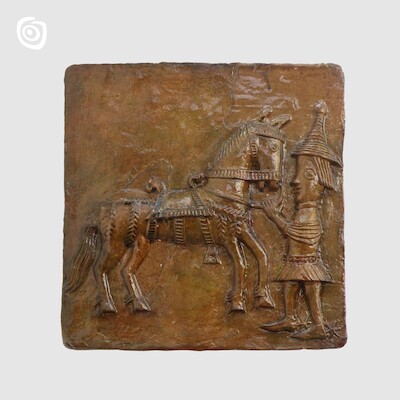 Kafel z wyobrażeniem postaci stojącej przy koniu, Gniezno, XV w.