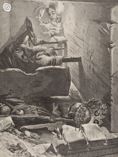 ,,Wnętrze grobu Kazimierza Wielkiego w chwili odkrycia", Warszawa, 1876 r.