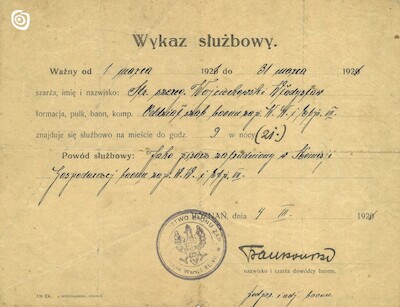 Dokument - Wykaz służbowy, Gniezno, 1921 r.
