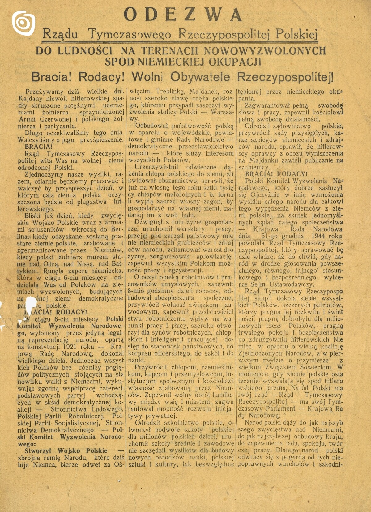Dokument - Odezwa, Warszawa, 1944-1945 r.
