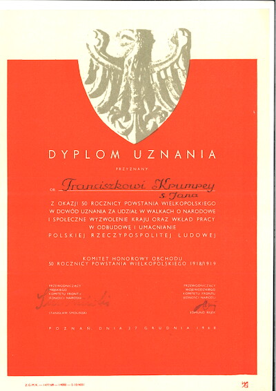 Dokument - Dyplom, Gniezno, 1968 r.