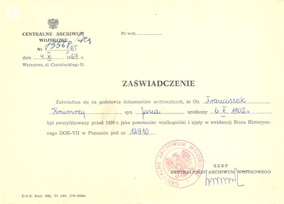 Dokument - Zaświadczenie, Warszawa, 1969 r.