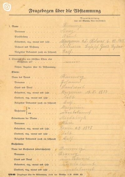 Dokument - Ankieta, Gniezno, 1941 r.