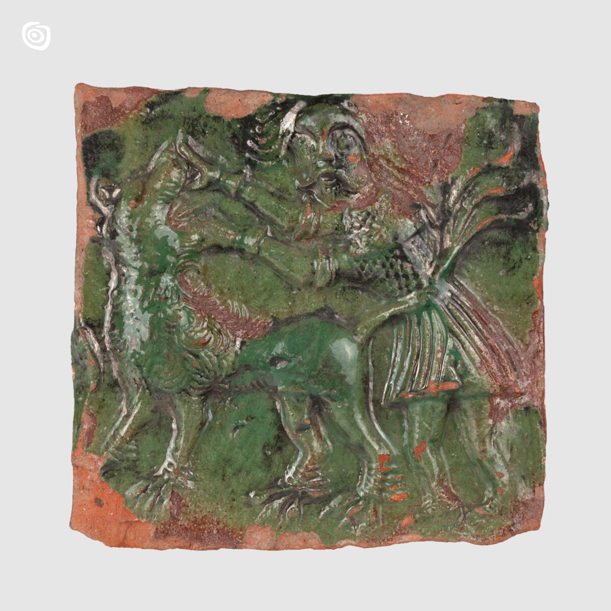 Kafel - Samson walczący z lwem, Gniezno, XV w.
